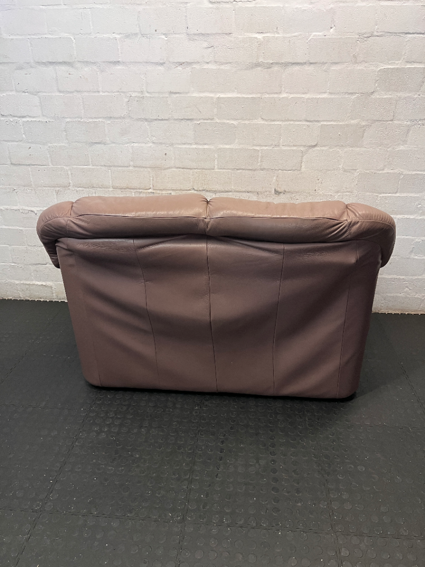 Plush Two Seater Leather Couch in Mauve-Brown - 2ndhandwarehouse.com