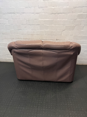 Plush Two Seater Leather Couch in Mauve-Brown - 2ndhandwarehouse.com