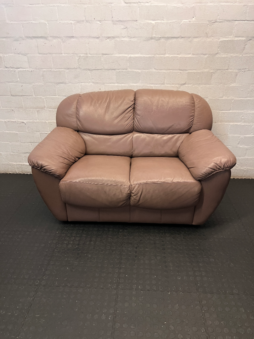 Plush Two Seater Leather Couch in Mauve-Brown - 2ndhandwarehouse.com