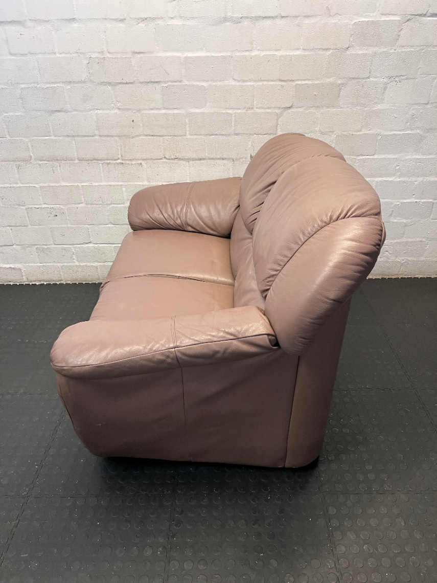 Plush Two Seater Leather Couch in Mauve-Brown - 2ndhandwarehouse.com