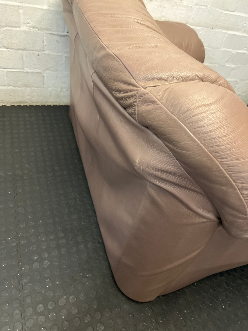 Plush Two Seater Leather Couch in Mauve-Brown - 2ndhandwarehouse.com