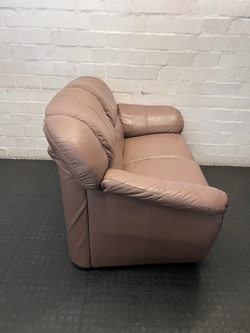 Plush Two Seater Leather Couch in Mauve-Brown - 2ndhandwarehouse.com