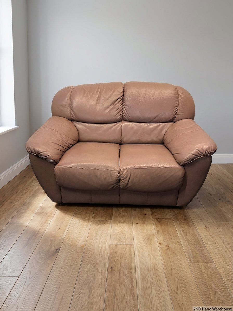Plush Two Seater Leather Couch in Mauve-Brown - 2ndhandwarehouse.com