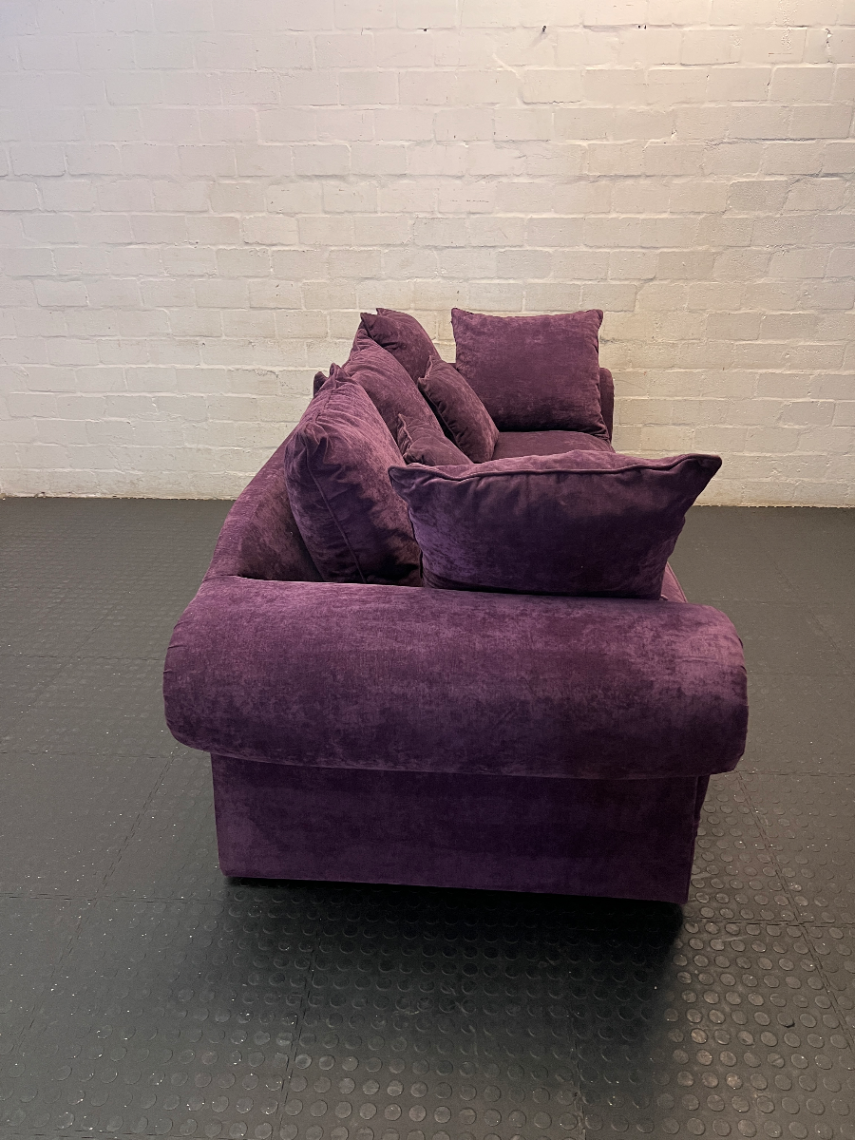 Purple Velvet-Look 3 Seater Couch - Small Hole at Back - 2ndhandwarehouse.com