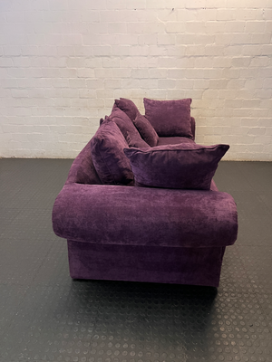 Purple Velvet-Look 3 Seater Couch - Small Hole at Back - 2ndhandwarehouse.com