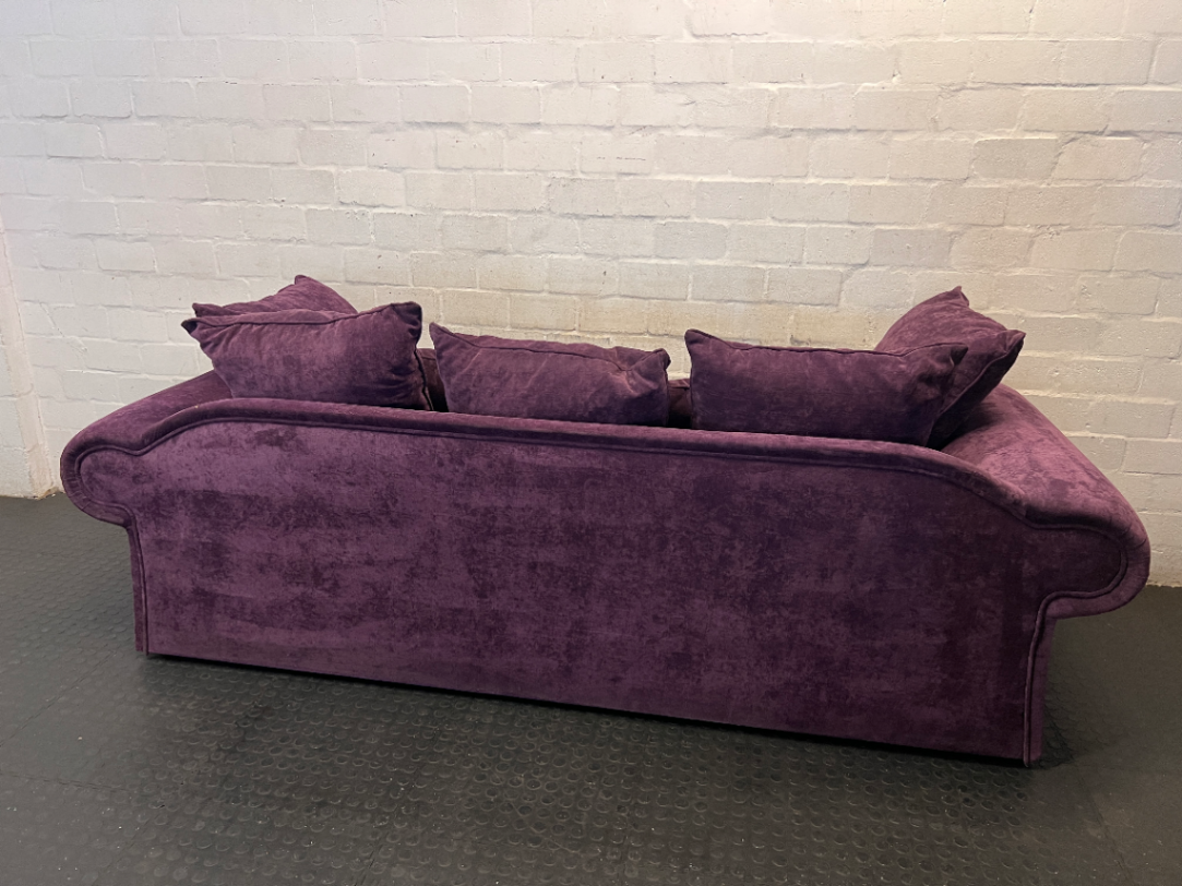 Purple Velvet-Look 3 Seater Couch - Small Hole at Back - 2ndhandwarehouse.com