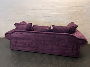 Purple Velvet-Look 3 Seater Couch - Small Hole at Back - 2ndhandwarehouse.com
