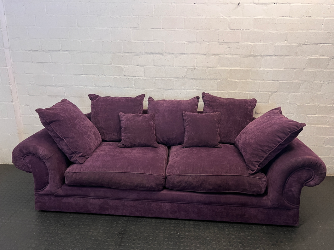 Purple Velvet-Look 3 Seater Couch - Small Hole at Back - 2ndhandwarehouse.com