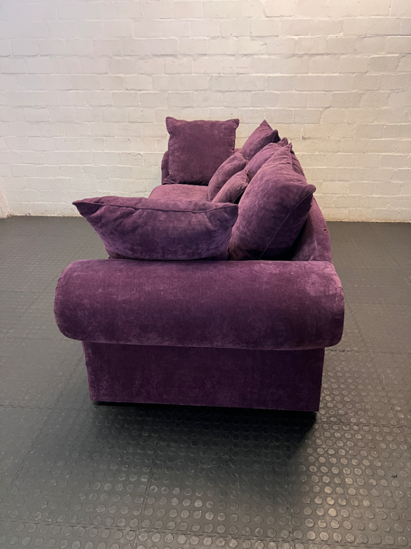 Purple Velvet-Look 3 Seater Couch - Small Hole at Back - 2ndhandwarehouse.com