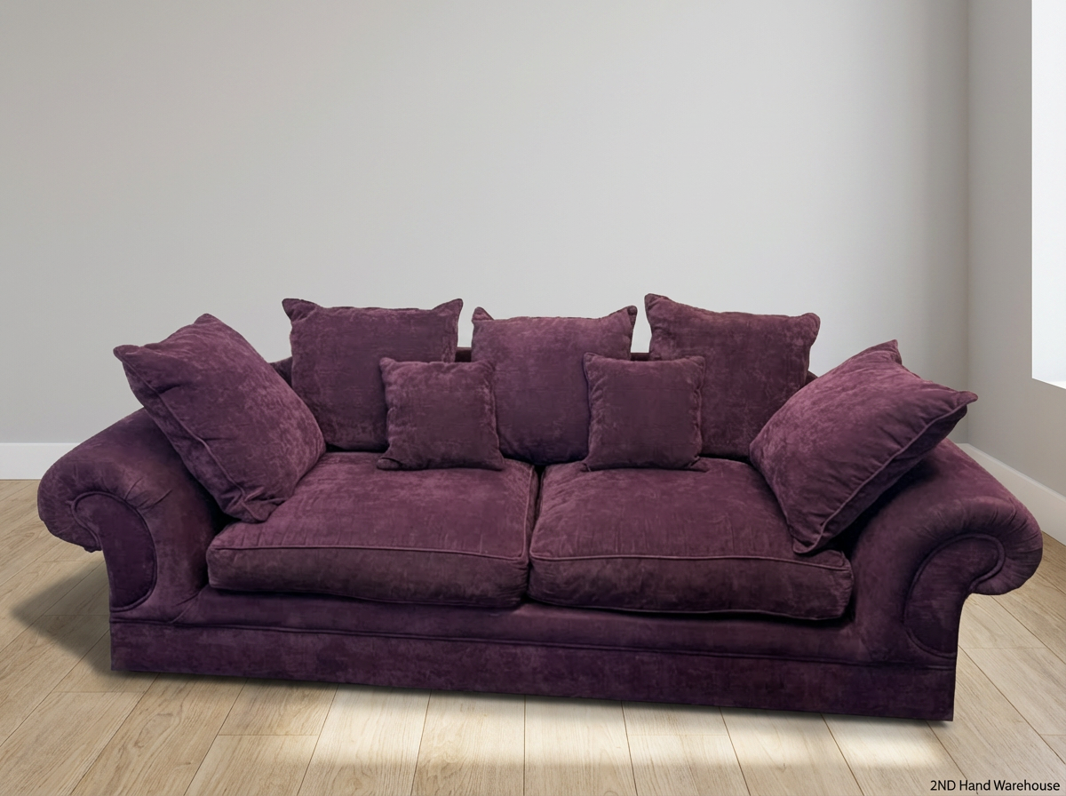 Purple Velvet-Look 3 Seater Couch - Small Hole at Back - 2ndhandwarehouse.com