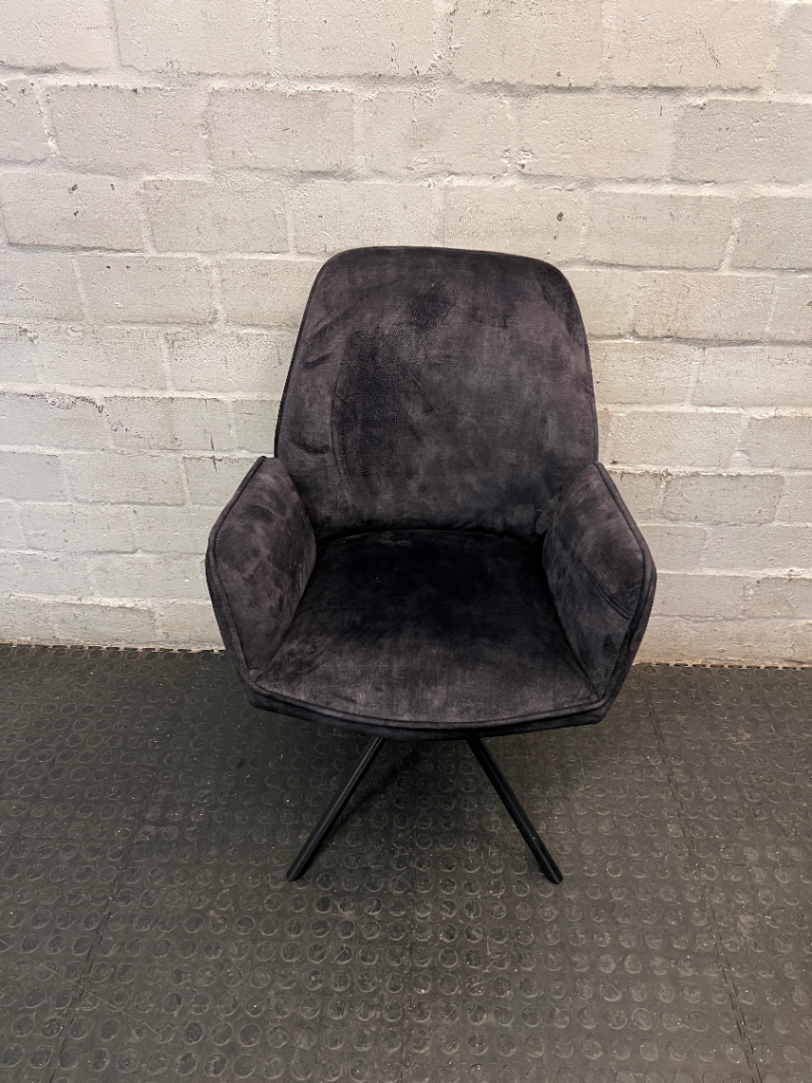 Purple Velvet-Style Upholstered Armchair with Metal Legs — Fair Condition with General Wear