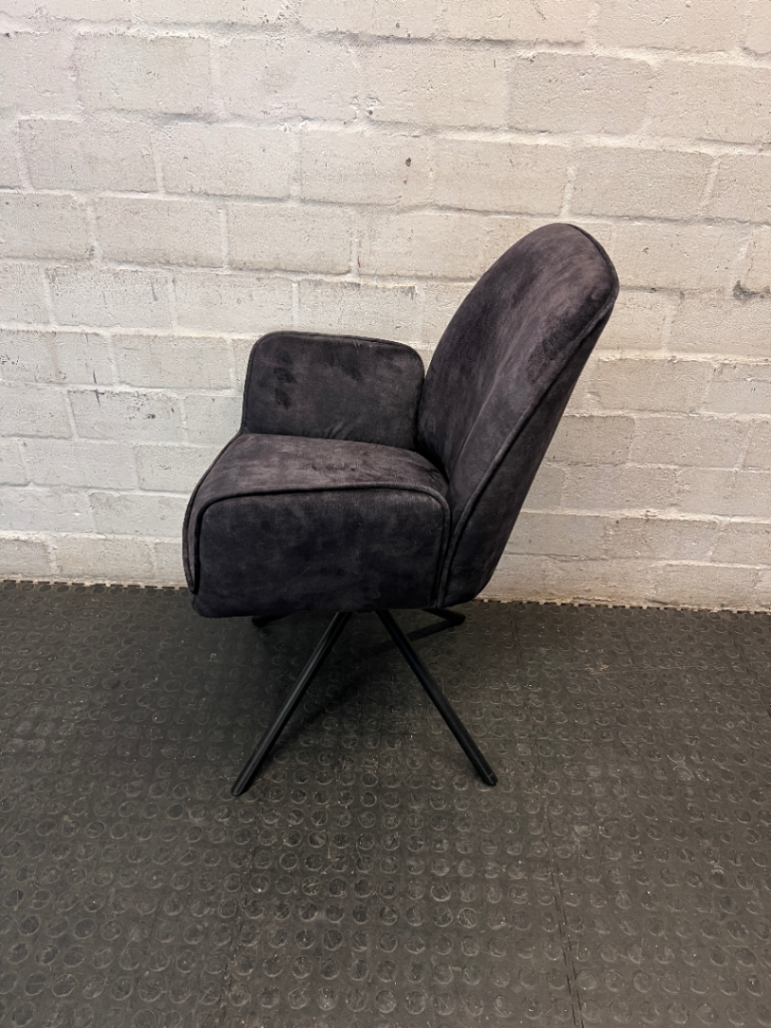 Purple Velvet-Style Upholstered Armchair with Metal Legs — Fair Condition with General Wear