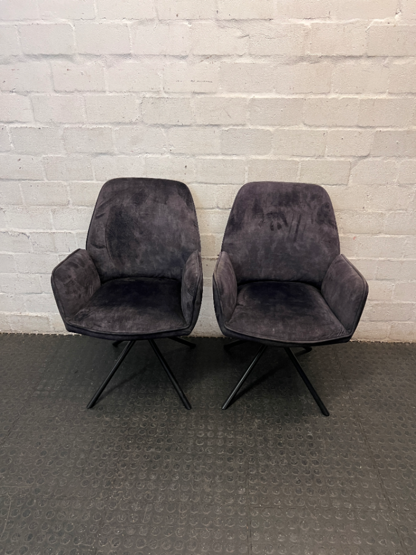 Purple Velvet-Style Upholstered Armchair with Metal Legs — Fair Condition with General Wear