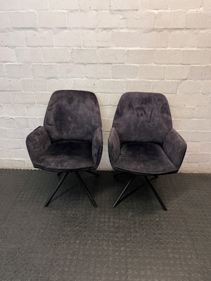 Purple Velvet-Style Upholstered Armchair with Metal Legs — Fair Condition with General Wear