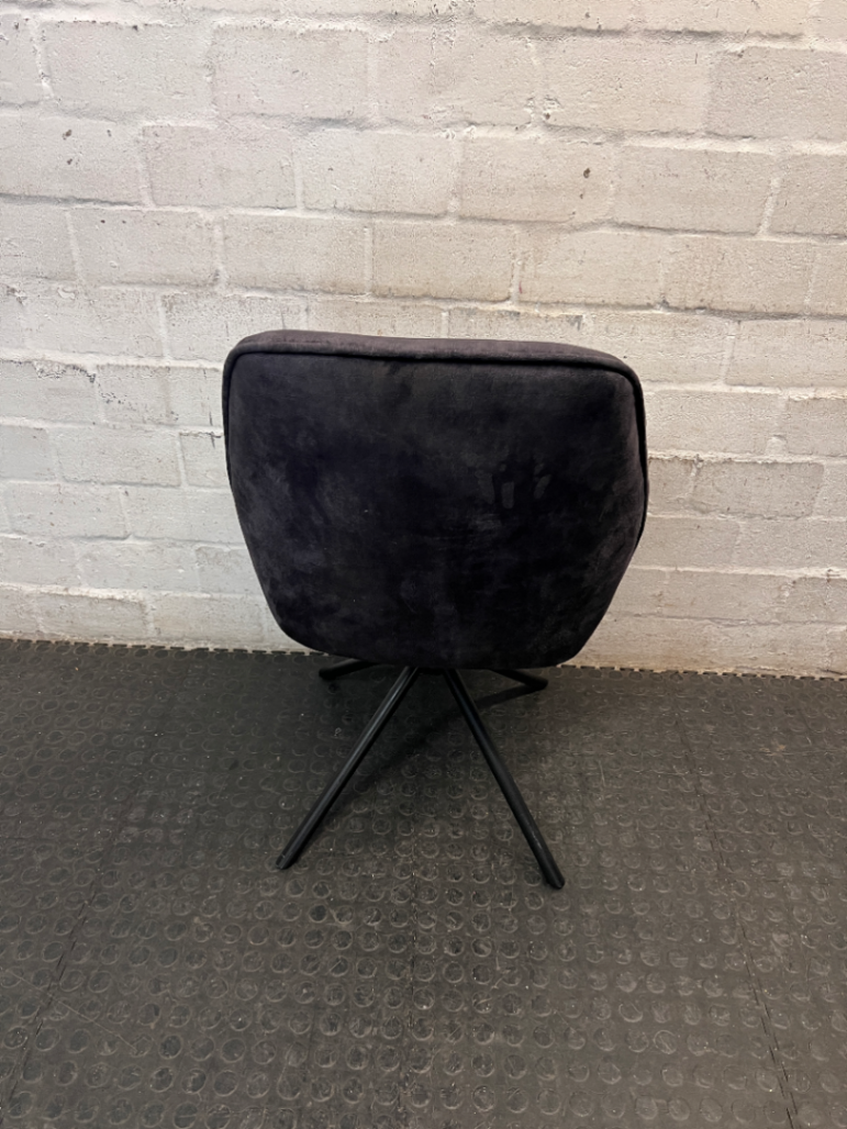 Purple Velvet-Style Upholstered Armchair with Metal Legs — Fair Condition with General Wear