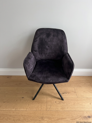 Purple Velvet-Style Upholstered Armchair with Metal Legs — Fair Condition with General Wear
