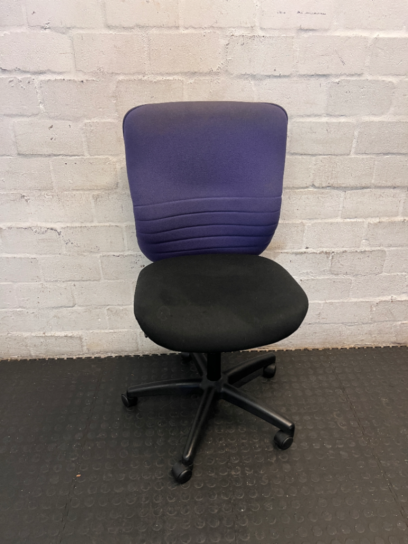 Purple and Black Armless Swivel Office Chair — Scuffed Arm Rests - 2ndhandwarehouse.com