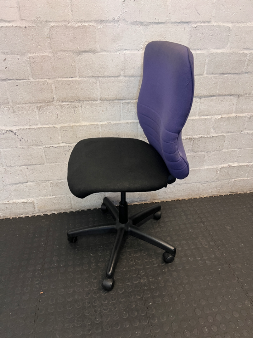 Purple and Black Armless Swivel Office Chair — Scuffed Arm Rests - 2ndhandwarehouse.com