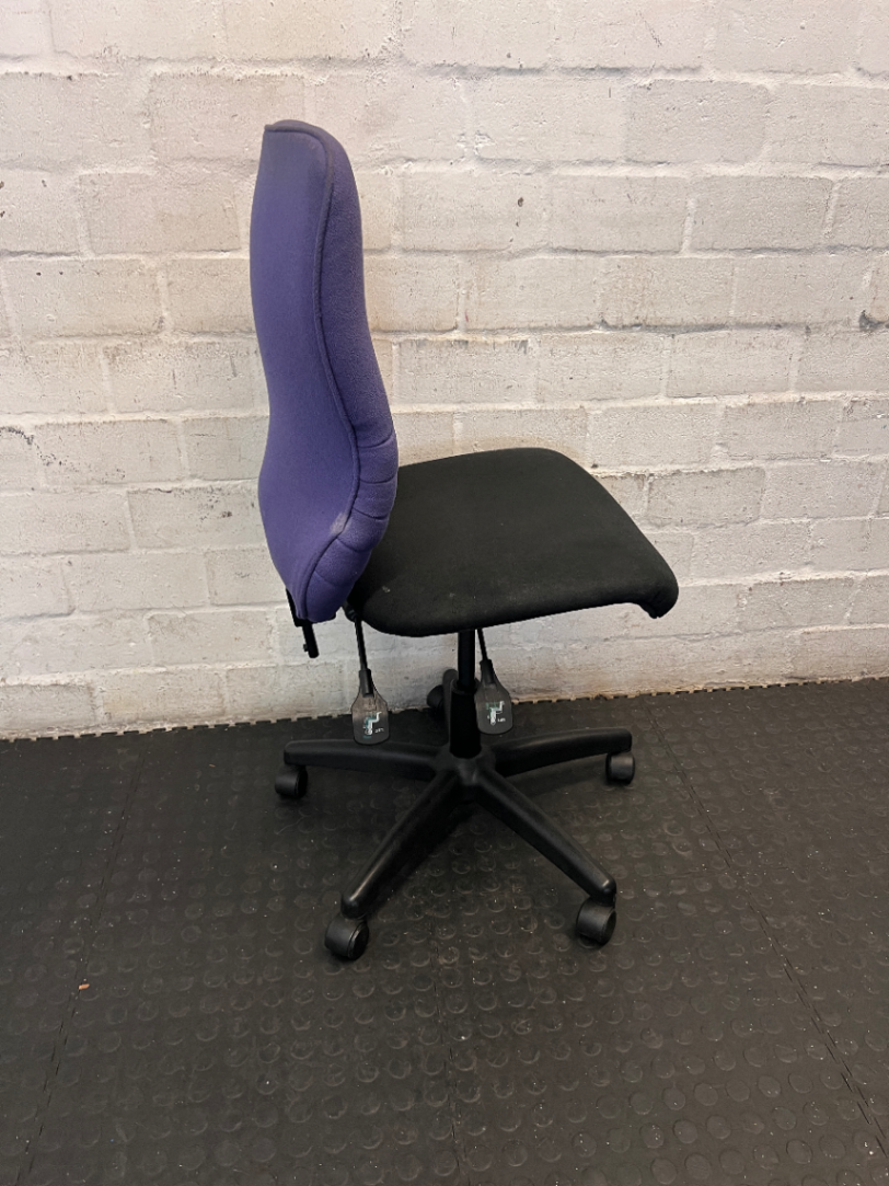 Purple and Black Armless Swivel Office Chair — Scuffed Arm Rests - 2ndhandwarehouse.com