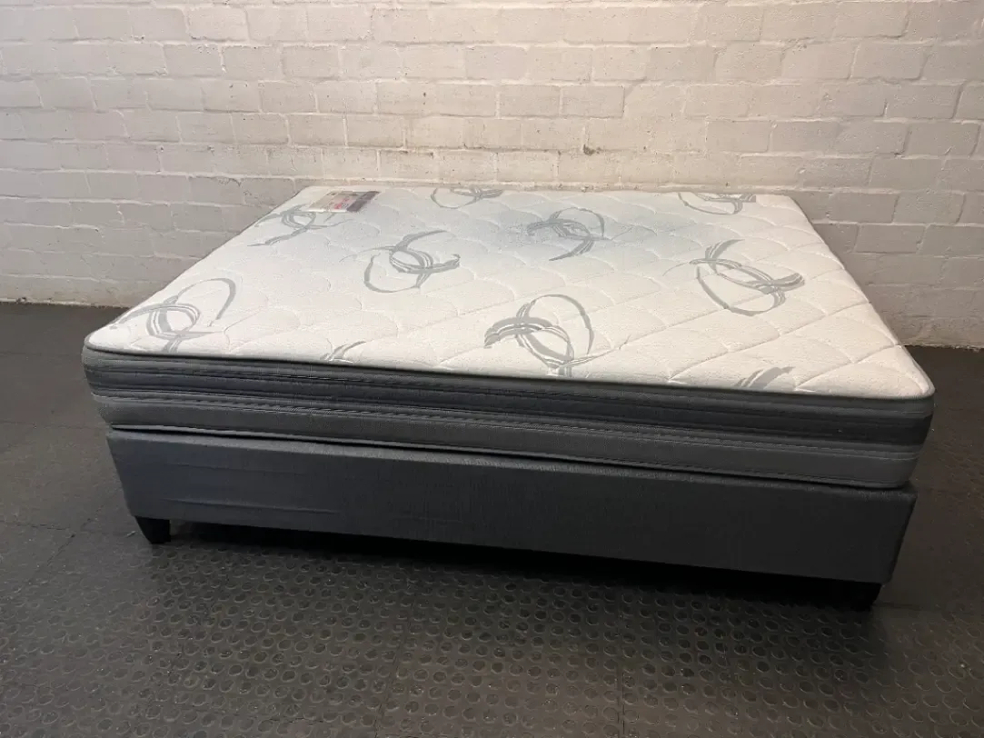 Queen Size Base and Mattress Set in Charcoal Grey — Clean and Pre-owned