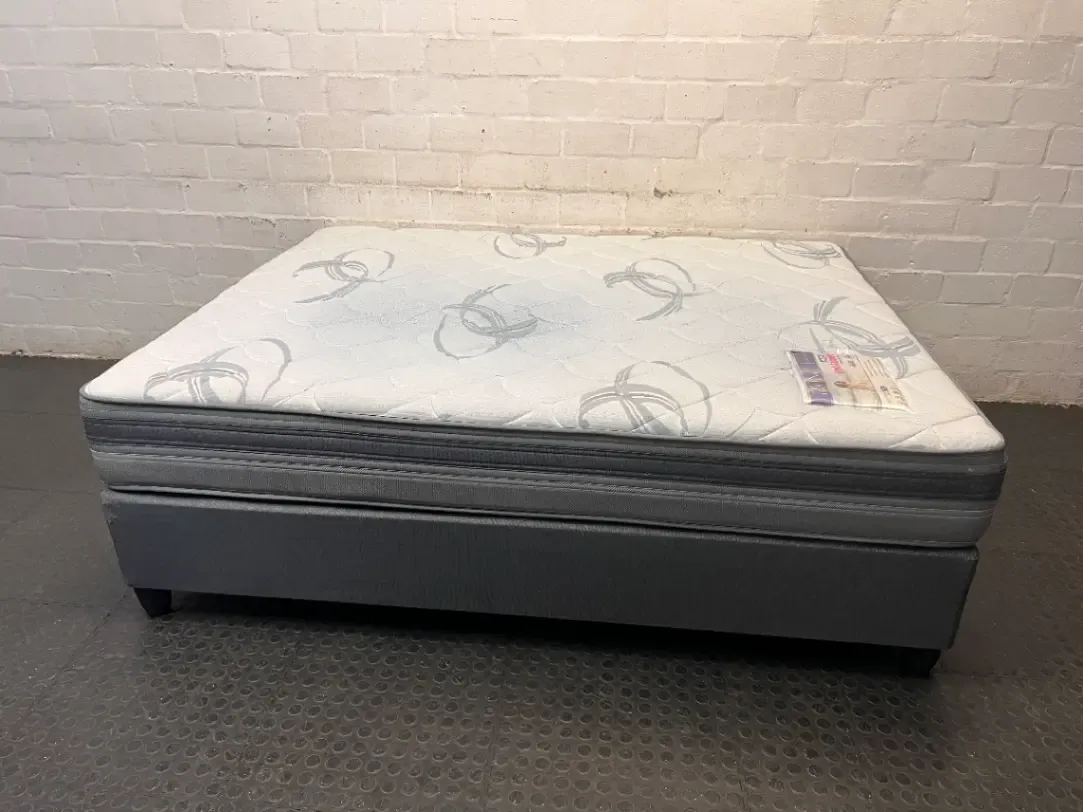 Queen Size Base and Mattress Set in Charcoal Grey — Clean and Pre-owned