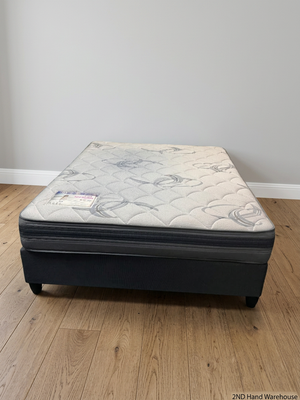 Queen Size Base and Mattress Set in Charcoal Grey — Clean and Pre-owned