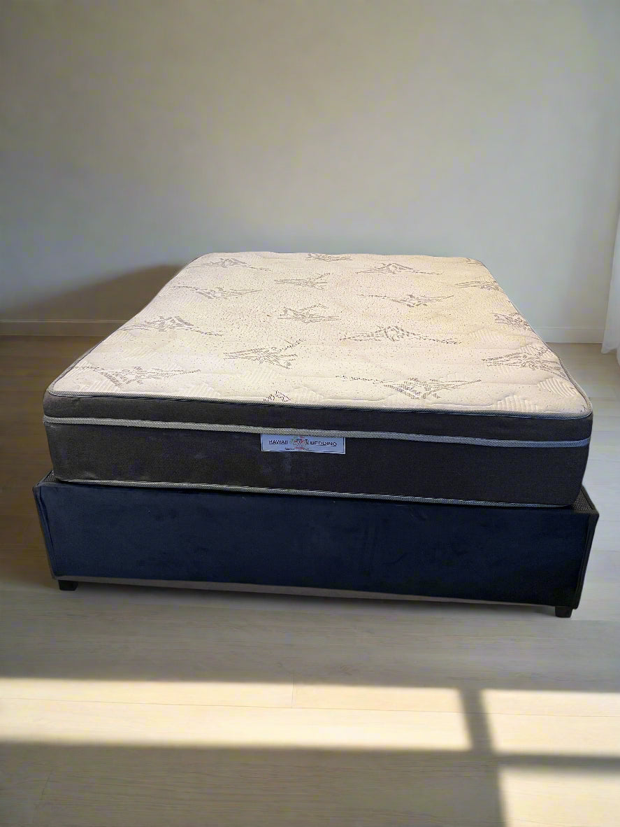 Queen Size Gray Fabric Bed Base with Mattress – Minor Markings