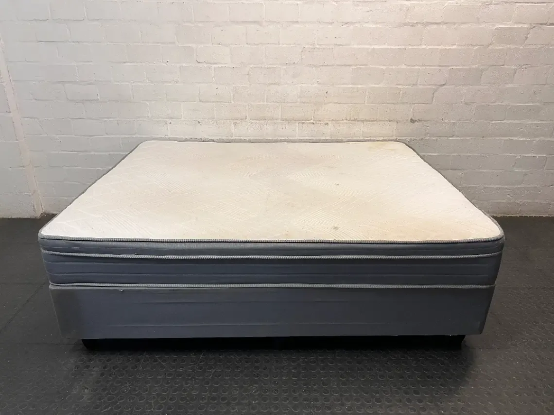 Queen Size Pillow-Top Mattress and Base Set — Localized Sagging and Surface Stain