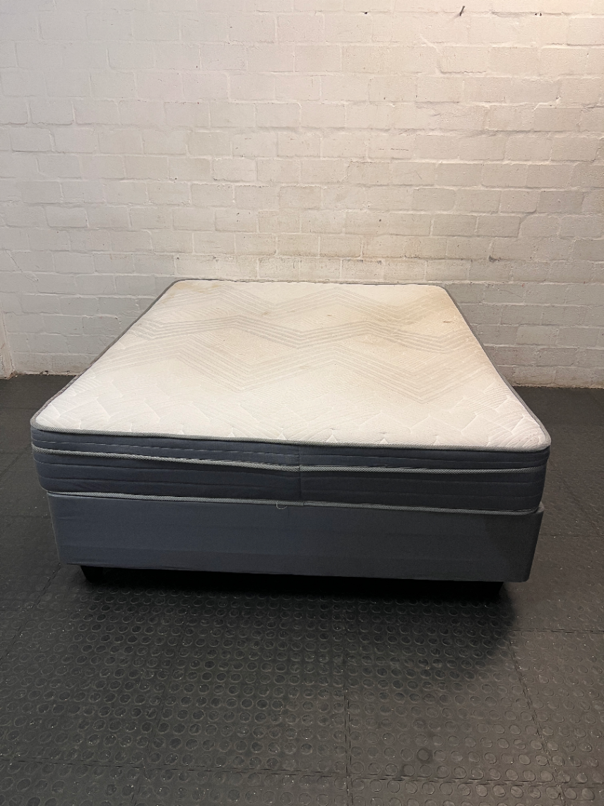 Queen Size Pillow-Top Mattress and Base Set — Localized Sagging and Surface Stain