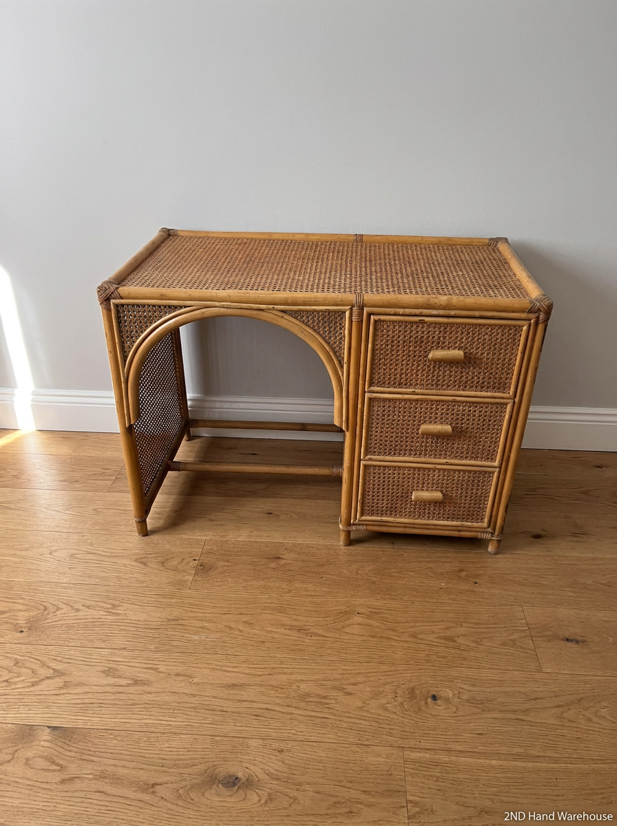 Rattan and Cane Dressing Table with Mirror — Good Working Order - 2ndhandwarehouse.com