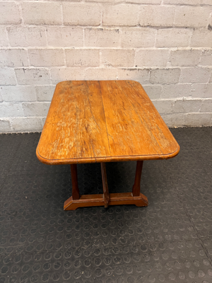 Rectangular Wooden Trestle Coffee Table — Heavy Surface Scratches and Worn Varnish