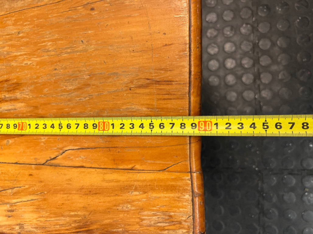 Rectangular Wooden Trestle Coffee Table — Heavy Surface Scratches and Worn Varnish
