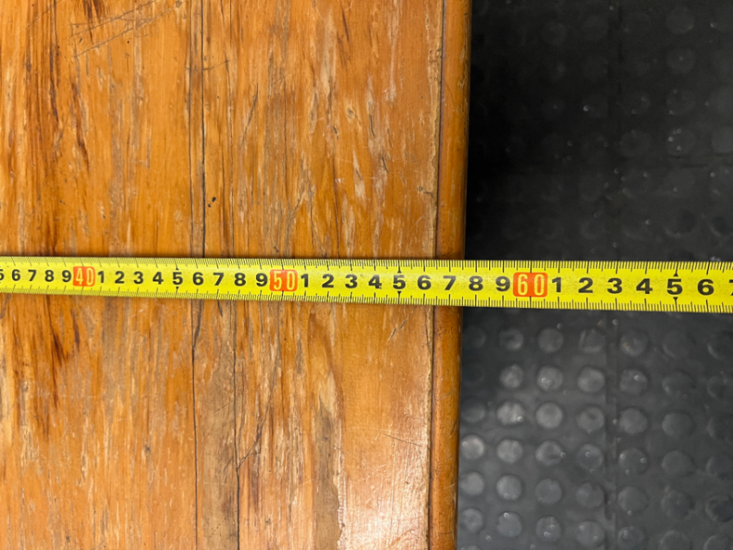 Rectangular Wooden Trestle Coffee Table — Heavy Surface Scratches and Worn Varnish