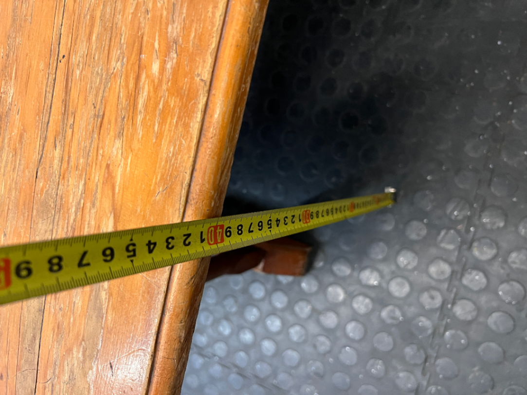Rectangular Wooden Trestle Coffee Table — Heavy Surface Scratches and Worn Varnish
