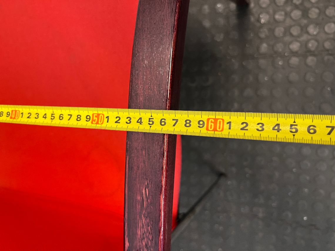 Red Fabric Reception Chair with Dark Wood Frame — Scuffed Armrests and Fair Used Condition - 2ndhandwarehouse.com