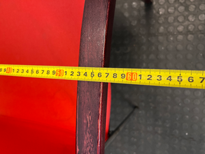 Red Fabric Reception Chair with Dark Wood Frame — Scuffed Armrests and Fair Used Condition - 2ndhandwarehouse.com