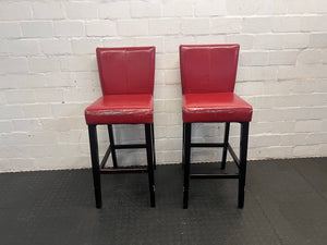 Red Faux Leather Bar Stool with Wooden Legs (Slight Damage to Leather) - PRICE DROP