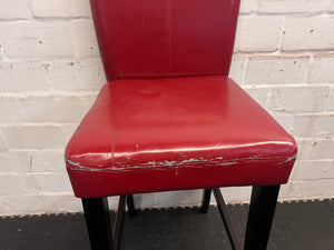 Red Faux Leather Bar Stool with Wooden Legs (Slight Damage to Leather) - PRICE DROP