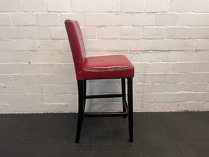 Red Faux Leather Bar Stool with Wooden Legs (Slight Damage to Leather) - PRICE DROP