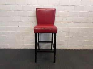 Red Faux Leather Bar Stool with Wooden Legs (Slight Damage to Leather) - PRICE DROP