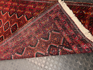Red Geometric Diamond Pattern Kelim Runner — Used; Fair Condition