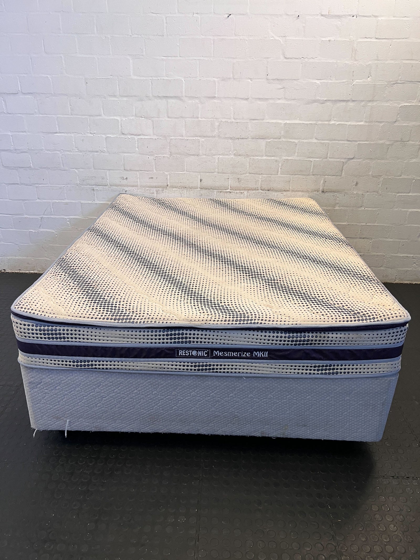 Restonic Mesmerize MKII Queen Sized Bed – Soft Fabric, Minor Damage
