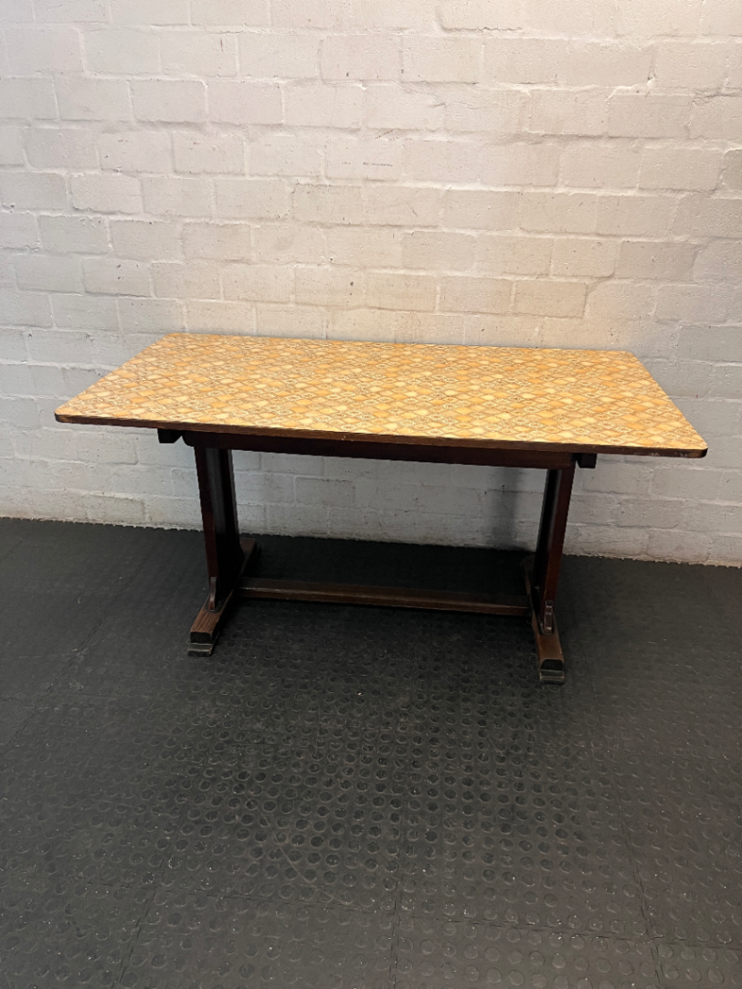 Retro Patterned Top Dining Table with Trestle Base