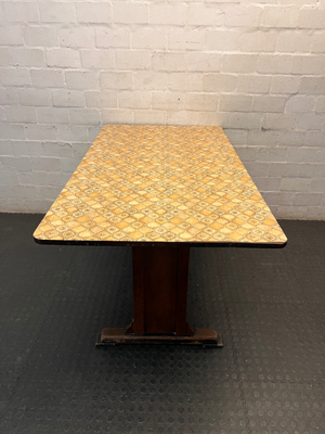 Retro Patterned Top Dining Table with Trestle Base