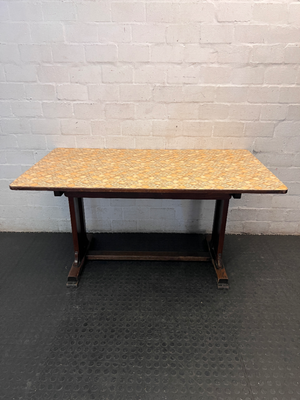 Retro Patterned Top Dining Table with Trestle Base