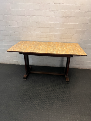Retro Patterned Top Dining Table with Trestle Base
