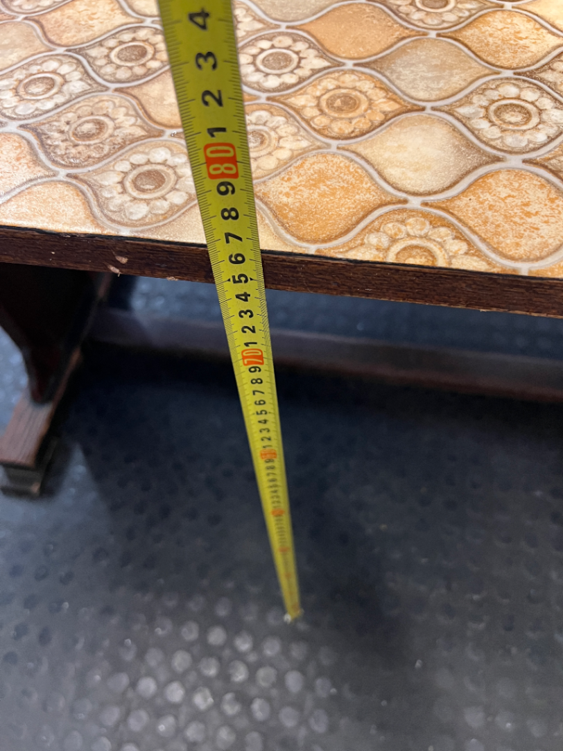 Retro Patterned Top Dining Table with Trestle Base