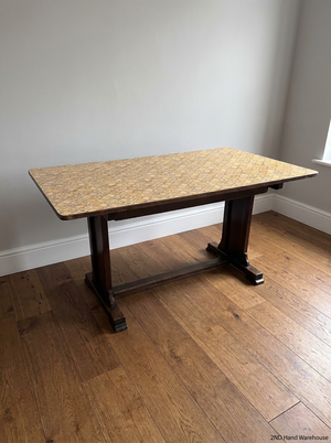 Retro Patterned Top Dining Table with Trestle Base