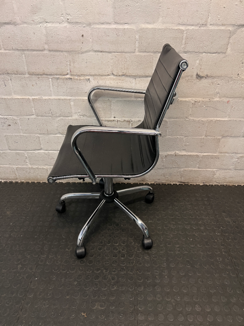 Ribbed Black Faux Leather Executive Office Chair — Good Working Order - 2ndhandwarehouse.com