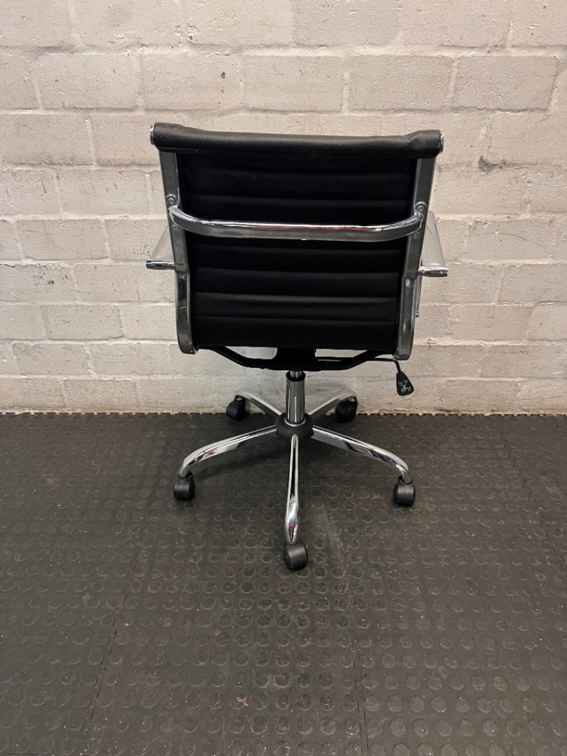 Ribbed Black Faux Leather Executive Office Chair — Good Working Order - 2ndhandwarehouse.com